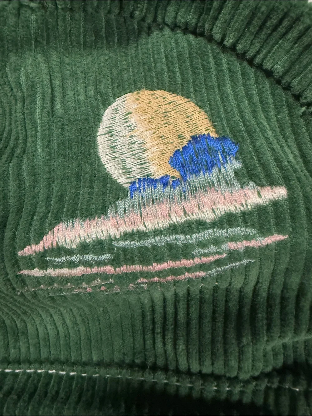 Urban Outfitters Corduroy Mini Backpack Embroidered Cat Celestial Green